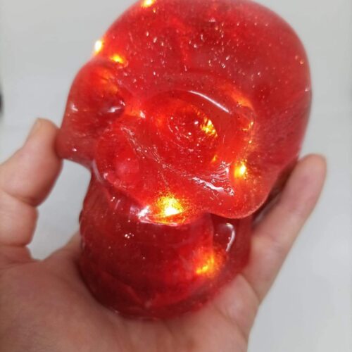 Lampe Crâne Unique en Résine & paillettes rouges